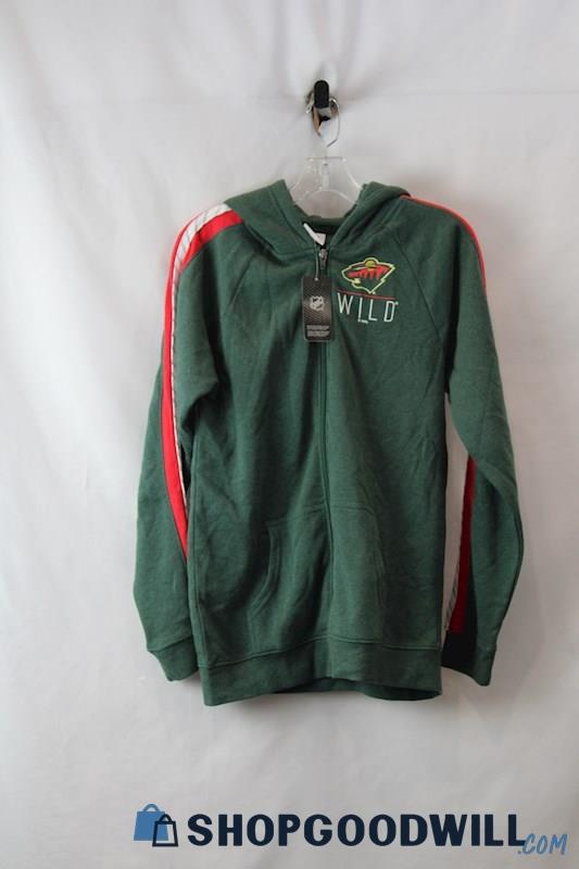 NWT NHL Women's Green/Red MN Wild Hockey Graphic Full Zip Hoodie sz M