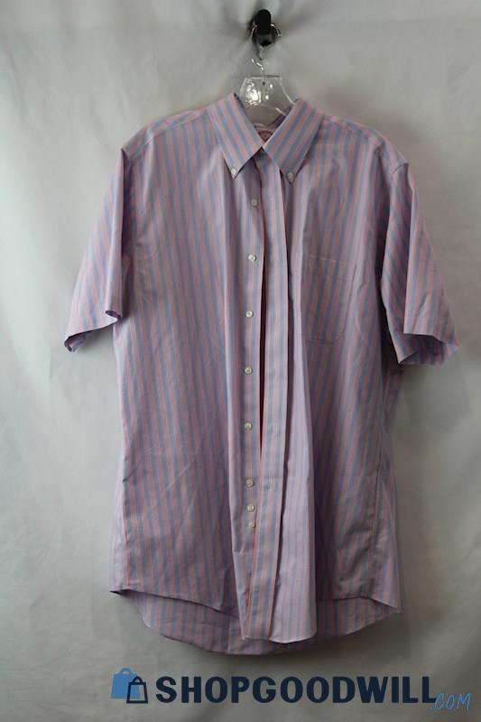 Brooks Brothers Men's Pink/Blue Striped Short Sleeve Button Down, Neck sz 16