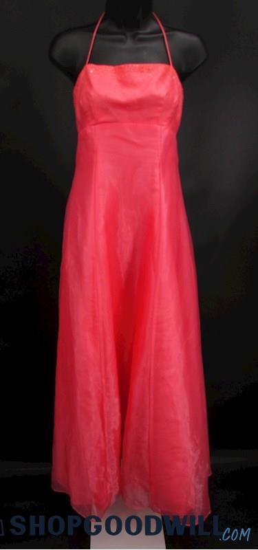 Zum Zum Juniors Pink & Orange Beaded Empire Waist Halter Neck Formal Gown SZ 3