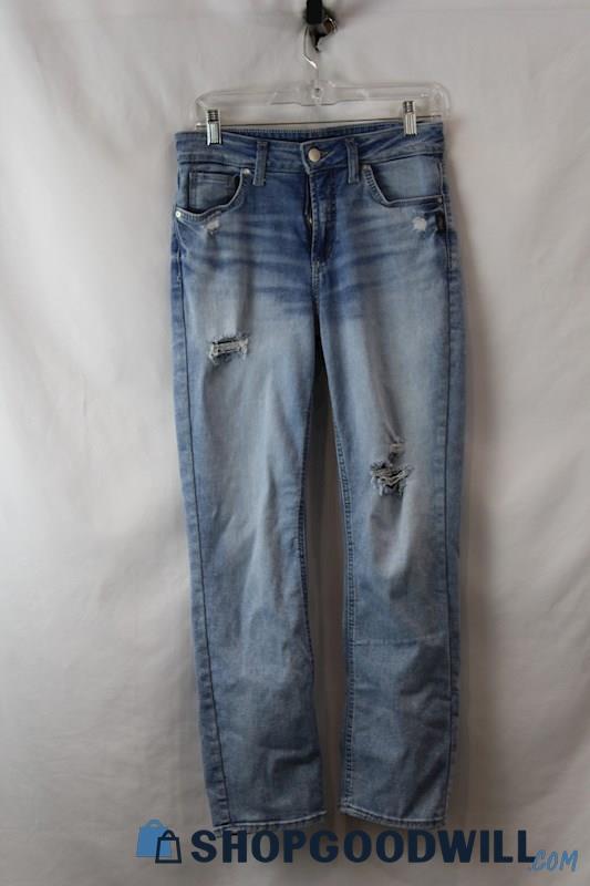 Silver Jeans Women's Blue Distressed Slim Straight Jeans sz 29x29