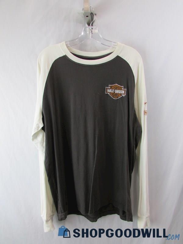 Harley-Davidson Carroll Men's Cream/Grey Embroidered Long Sleeve T-Shirts SZ L