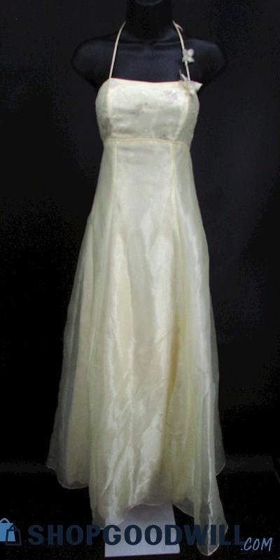 Zum Zum Juniors Pale Yellow Butterfly Embroidered Empire Waist Formal Gown SZ 5