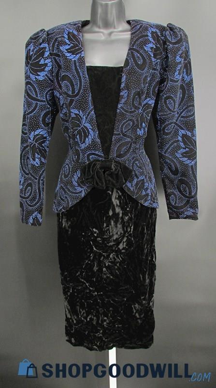 Scott McClintock Vintage Women's Black/Blue Velvet Jeweled Dress SZ 10