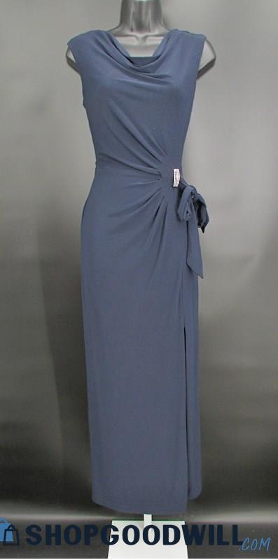 Lauren RL Women's Navy Blue Draped Neck Cinched Buckle Faux Wrap Dress SZ 4