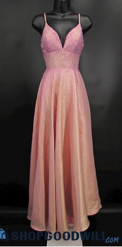 The Secret Dress Women's Rose Gold Glitter High Leg Slit Lace-Up Back Gown SZ 00