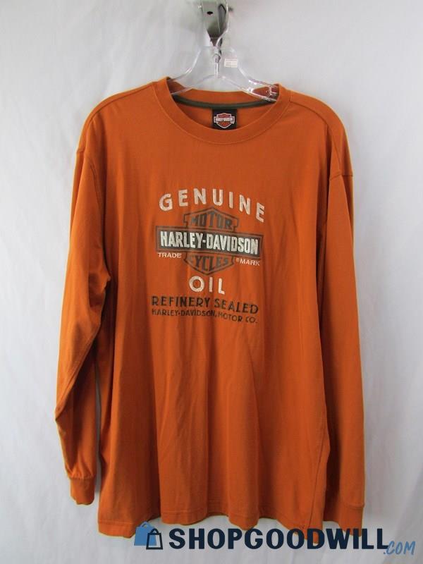 Harley-Davidson 'Genuine Oil Refinery Sealed' Men's Orange LongSleeve Shirt SZ L