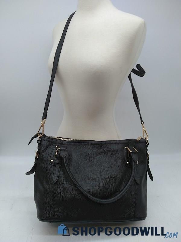Kattee Black Pebble Leather Crossbody Tote Handbag Purse 
