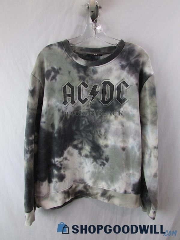 ACDC 'Back To Black' Black/Grey Tie Dye Crewneck Sweatshirt SZ L 