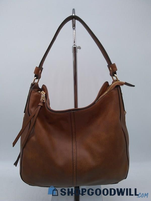 Realer Brown Faux Leather Hobo Shoulder Crossbody Handbag Purse 
