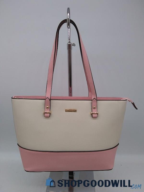 Elim & Paul Pink/ White Saffiano Leather Shoulder Tote Handbag Purse 