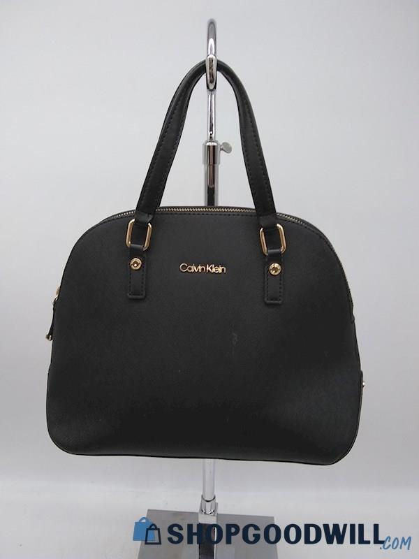 Calvin Klein Black Saffiano Leather Dome Satchel Handbag Purse 