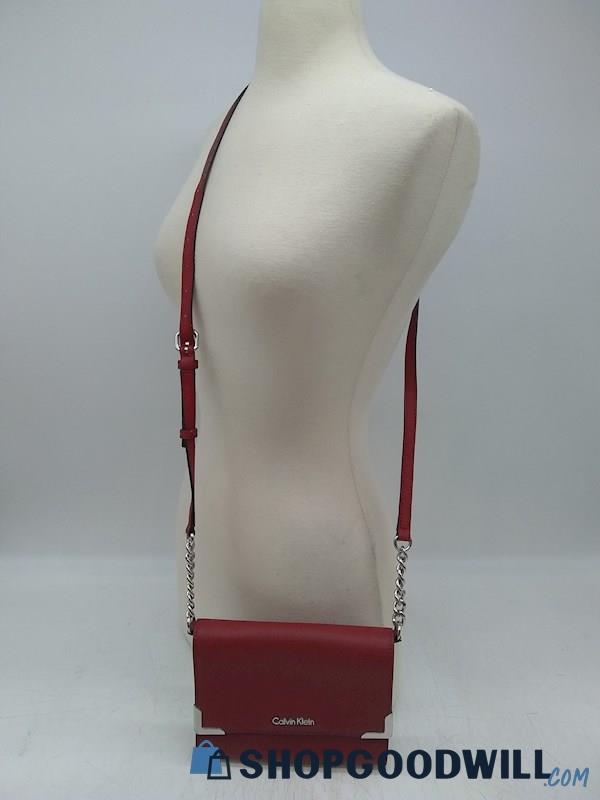 Calvin Klein On My Corner Red Saffiano Leather Crossbody Handbag Purse 
