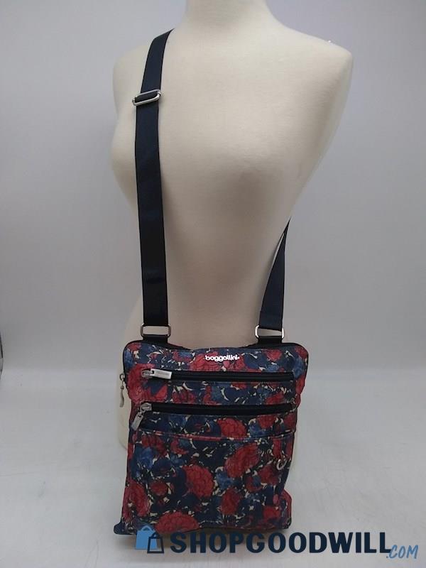 Baggallini Chelsea Red/ Blue Floral Polyester Crossbody Handbag Purse 