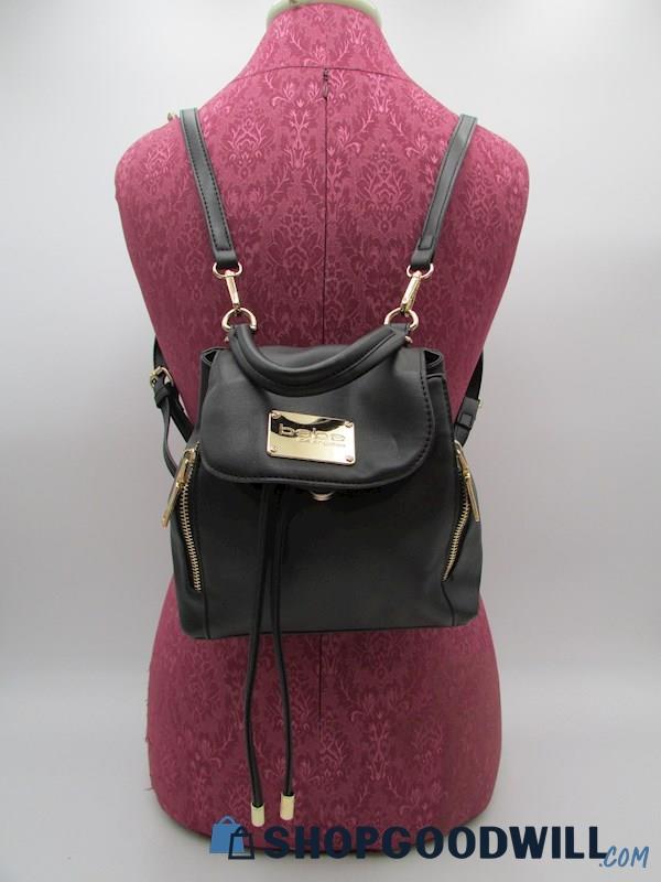 Bebe Phyllis Black Vegan Leather Mini Backpack Handbag Purse