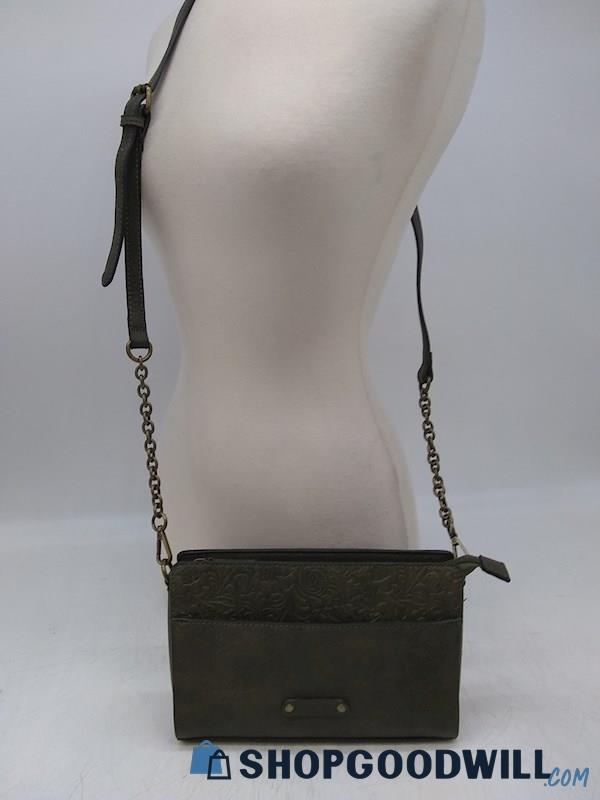 Simply Noelle Dark Taupe Embossed Polyurethane Crossbody Handbag Purse 