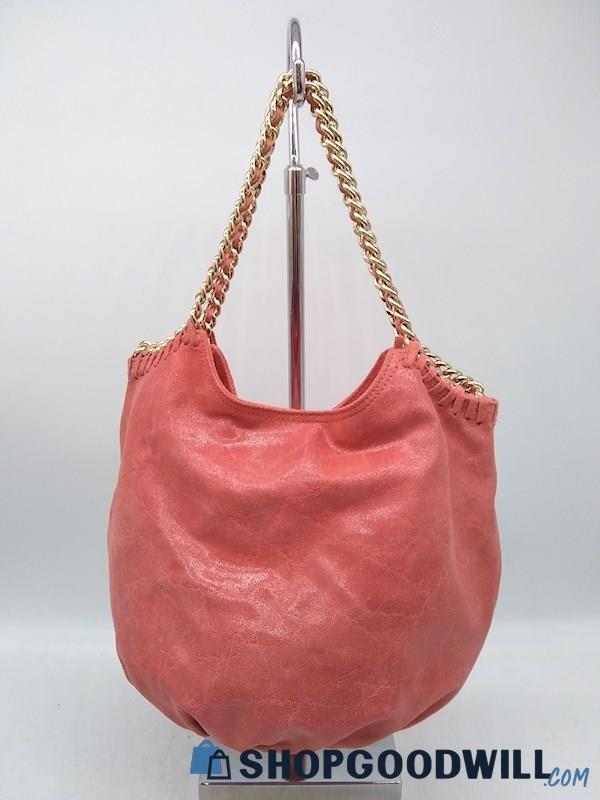 Unbranded Peach Shimmer Leather Hobo Bucket Shoulder Handbag Purse 
