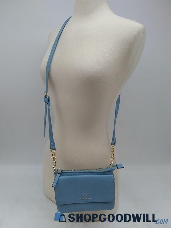Nanette Lepore Sky Blue Pebble Leather Crossbody Handbag Purse 