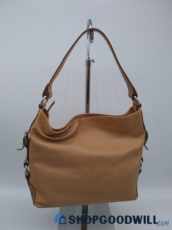 Nino Bossi Light Brown Pebble Leather Hobo Shoulder Handbag Purse 