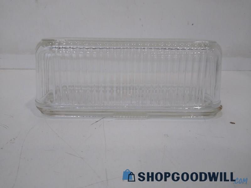 Vintage 2PC Federal Glass Ribbed Refrigerator Butter Dish