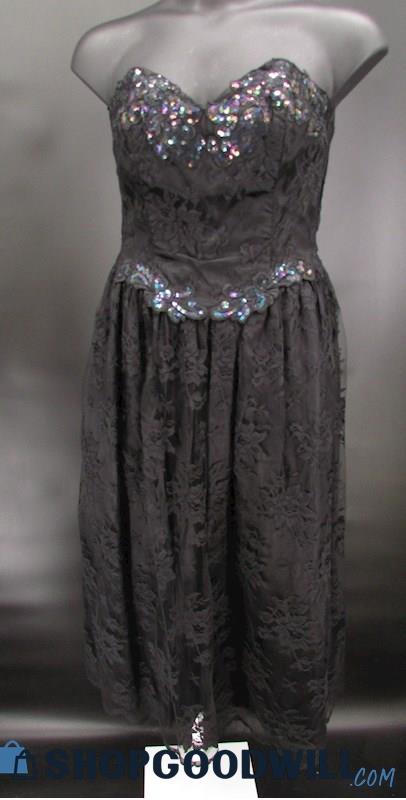 Scott McClintock Women's Black Lace & Sequin Strapless Formal Gown SZ 12