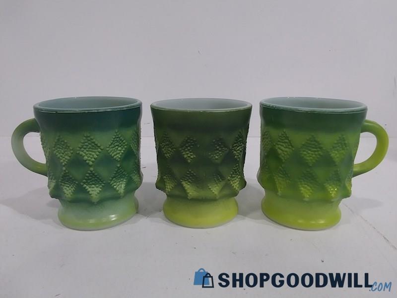 Vintage Anchor Hocking Fire King Glass Gradient Green Mug Set of 3