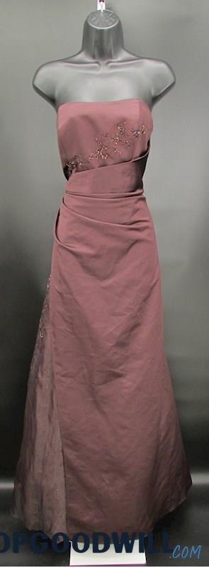 David's Bridal Women's Dark Brown A-Line Strapless Formal Dress SZ 10