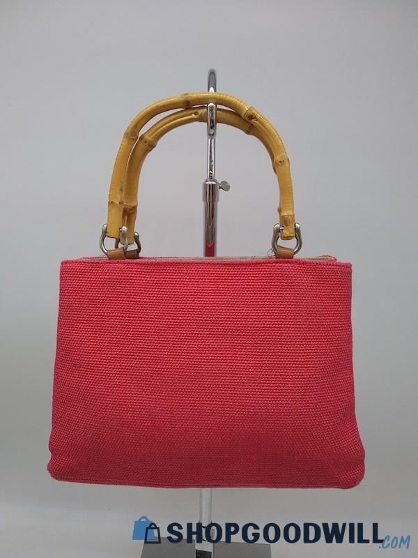 Fossil Deep Pink Woven Fabric Satchel Handbag Purse 