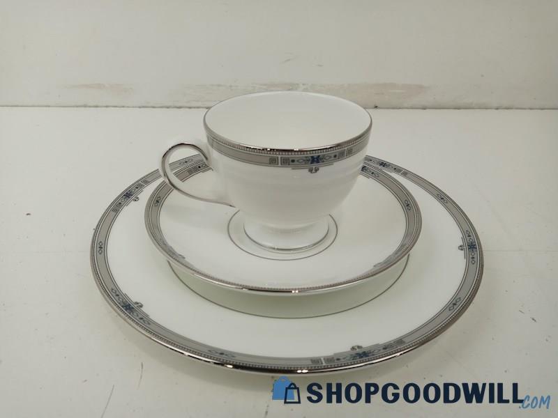 3pc Wedgwood Bone China Plates Cup White Blue Gray Kitchen Home