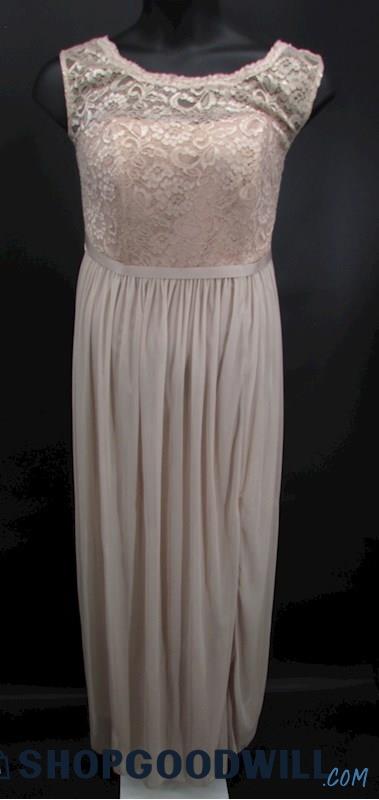 David's Bridal Women's Beige Champagne Lace Bodice Scoop Neck Formal Gown SZ 12