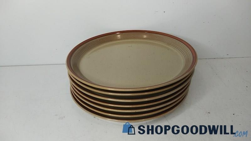 Lot 7pc Mikasa Beige Stoneware Dinner Plates