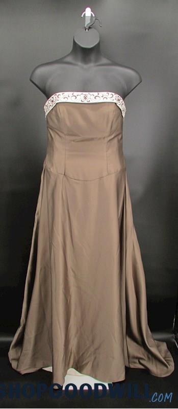 Alfred Angelo Women's Light Brown A-Line Strapless Formal Dress SZ 16