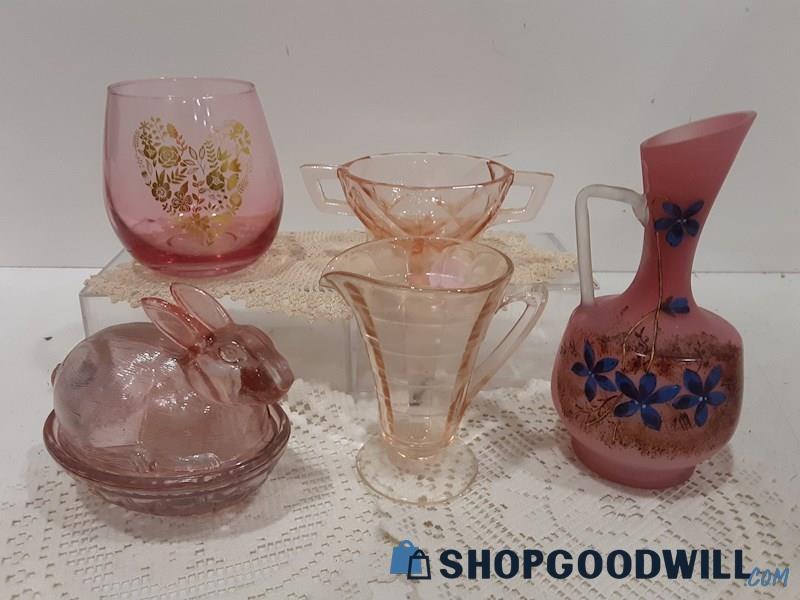 Lot of Assorted Soft Pink Glassware 