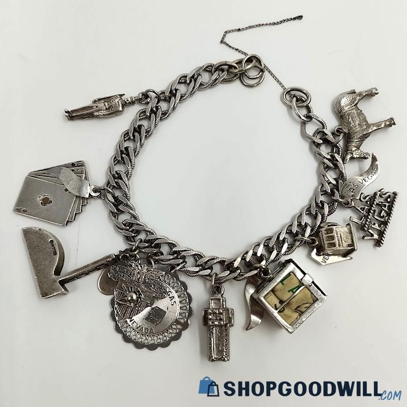 .925 Vintage Charm Bracelet for Repair 45.73 Grams