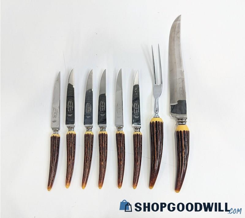 8pc Crown Crest Sheffield England Stainless Steak Knives + Craving Set