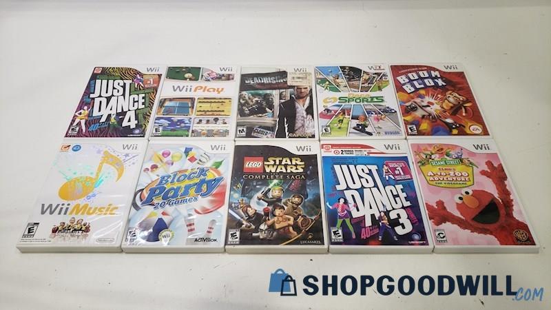 Nintendo Wii Video Game Lot of 10 - Lego Star Wars, Just Dance 4, & More