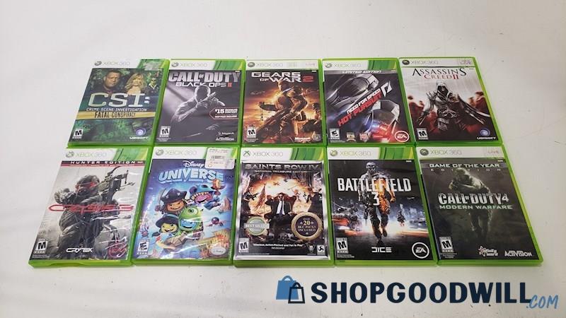 XBOX 360 Video Game Lot of 10 - Battlefield 3, CSI: Fatal Conspiracy, & More