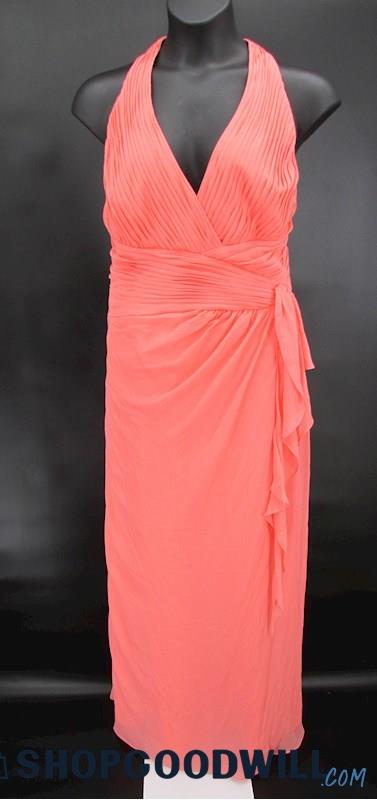 David's Bridal Women's Coral Pleated Halter Top Formal Gown SZ 26