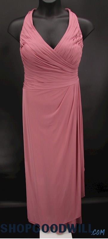 Azazie Women's Mauve Pleated V Neck Faux Wrap Formal Gown SZ 18