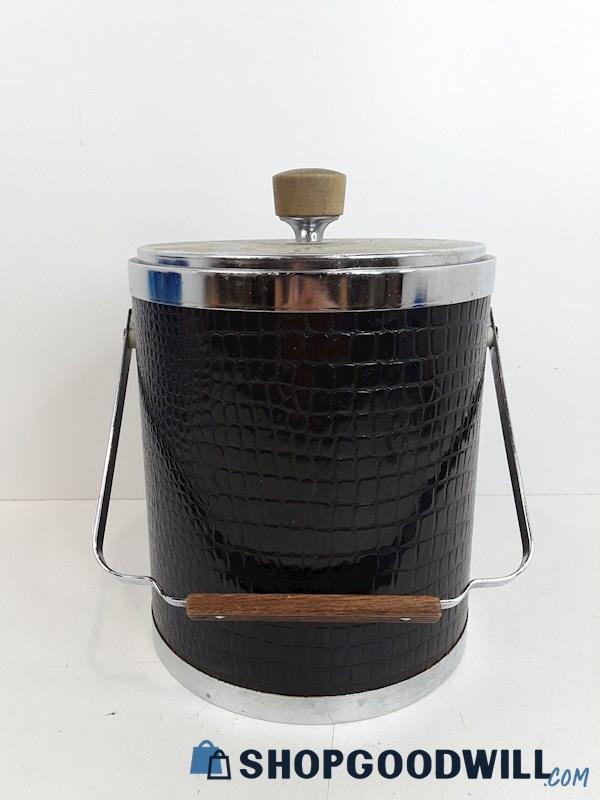 Vintage Kromex Black & Chrome Ice Bucket W/ Lid 