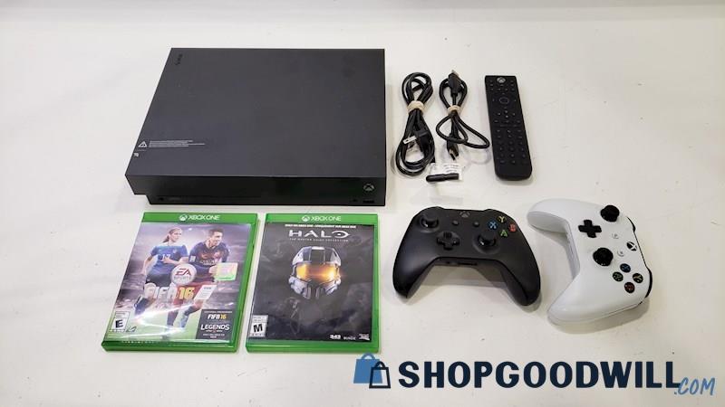 XBOX One X Console w/Games, Cords, + Controller 
