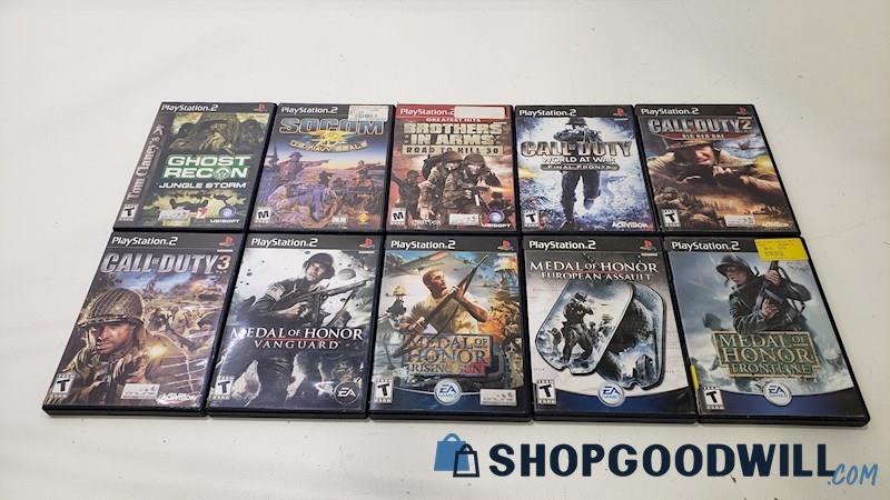 PlayStation 2 Video Game Lot of 10 - Call of Duty 3, Socom: US Navy Seals & More