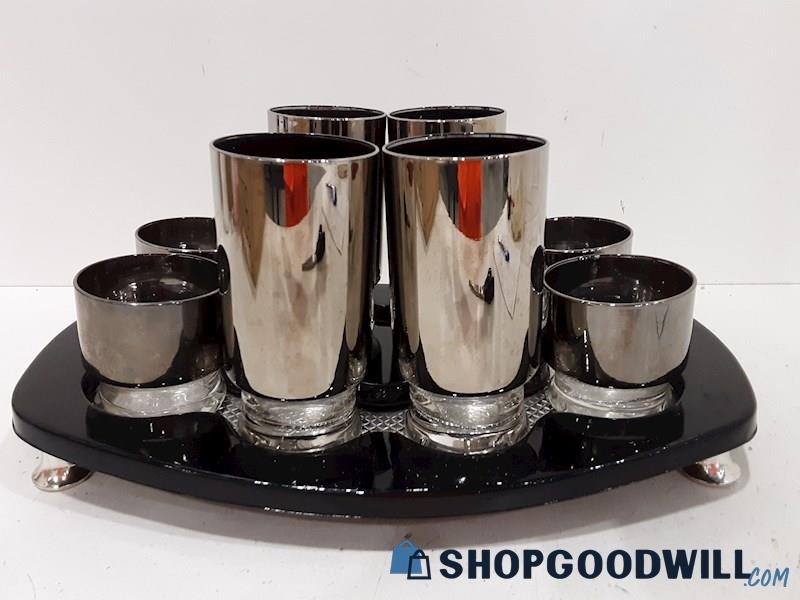 Unbranded Cocktail Silver Glass Server with Tray 