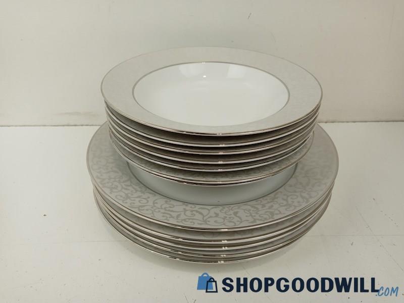 12pc Mikasa Plates Bowls Home Kitchen White Gray