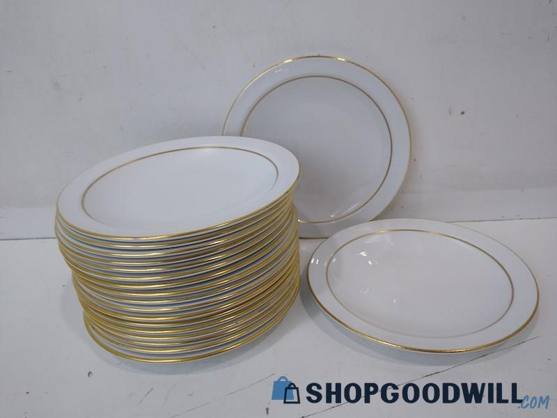 ID# 2492 Corning Centura White And Gold Rim-Dessert Plates 19PC