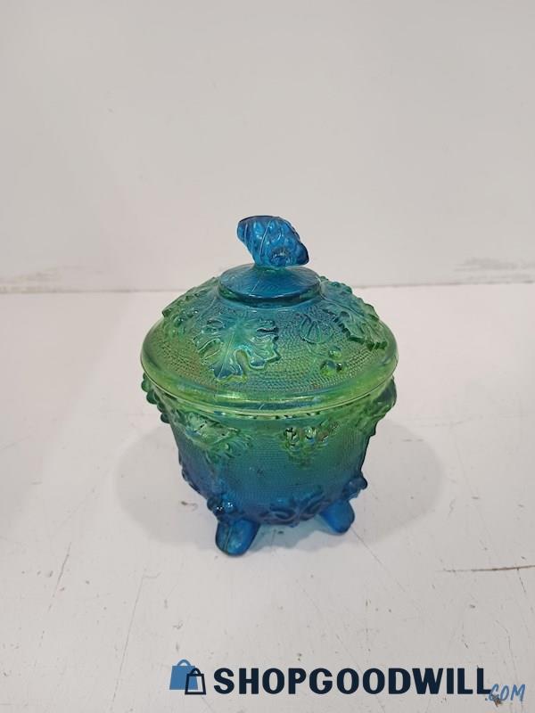 Vintage Green, Blue Glass Small Candy Dish 