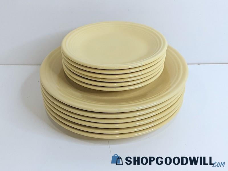 12pc Fiesta Ware HLC Pale Yellow Dinnerware Plates