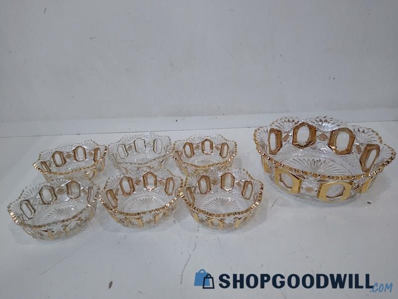 7 PC Gold Trim Glass Bowls- No Brand 