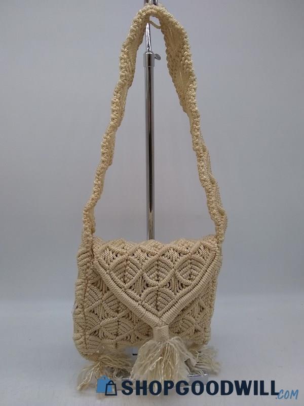 Unbranded Ivory Woven Fabric Shoulder Handbag Purse 