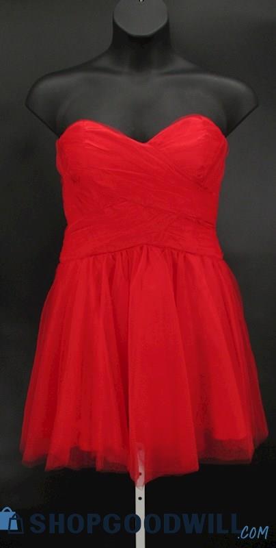 Roberta Women's Red Ruffle Tulle Strapless Mini Dress SZ 9/10