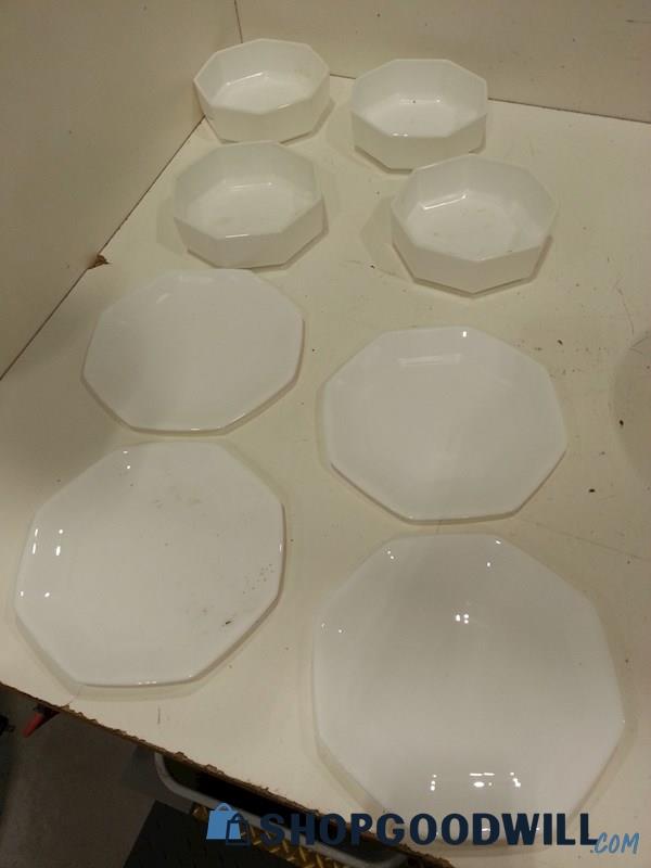 Arcopal White Octagonal Plates & Bowl Lot